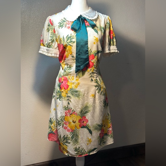 Babydoll Dress Floral  Collared dress tropical  sexy babydoll dress woman size m - Picture 3 of 9